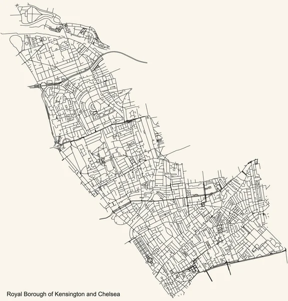 Negro Simple Detallado Mapa Carreteras Fondo Beige Vintage Del Barrio — Archivo Imágenes Vectoriales
