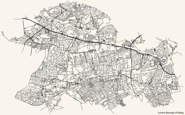 Black Simple Detailed Street Roads Map Vintage Beige Background Neighborhood — Διανυσματικό Αρχείο