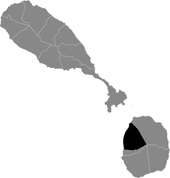 Černá Mapa Lokality Kittitian Nevisian Saint Thomas Lowland Farnost Uvnitř — Stockový vektor