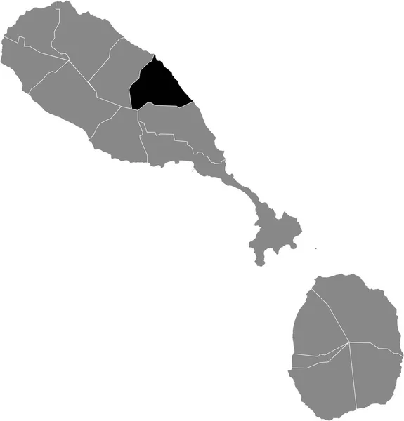 圣基茨和尼维斯灰色地图内Kittitian和Nevisian Saint Mary Cayon教区的黑色位置图 — 图库矢量图片