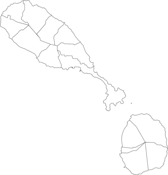 圣基茨和尼维斯的白色矢量地图 其教区的黑边 — 图库矢量图片