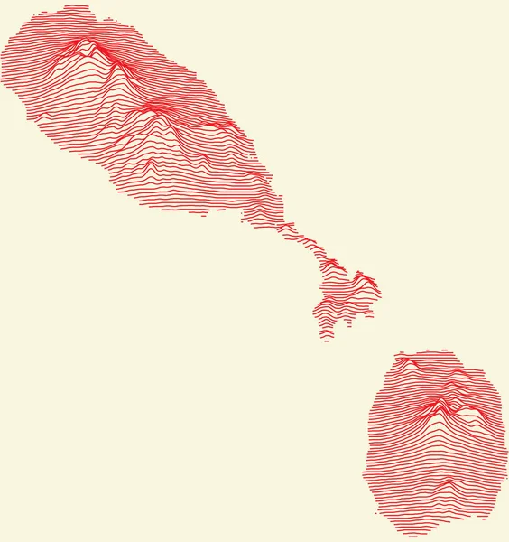 Topografische Karte Von Kitts Und Nevis Mit Roten Höhenlinien Und — Stockvektor