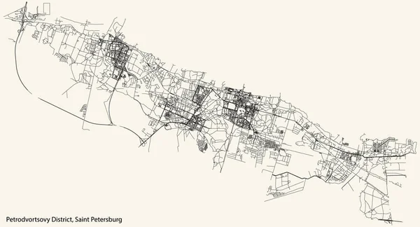 Black Simple Detailed Street Roads Map Vintage Beige Background Neighbourhood — Stock Vector