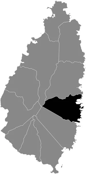 セントルシアの灰色の地図サン ルチア プラスリン地区の黒い場所 — ストックベクタ
