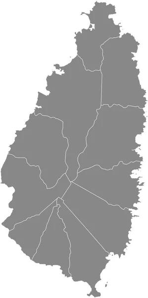 Szara Mapa Wektorowa Saint Lucia Białymi Granicami Swoich Kwater — Wektor stockowy