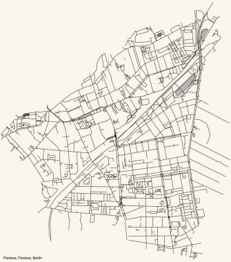 Berlin, Almanya 'nın Pankow ilçesinin Pankow merkez bölgesinin klasik bej arka plan haritası