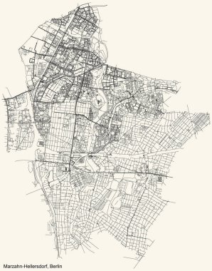 Berlin, Almanya 'nın Marzahn-Hellersdorf semtinin klasik bej arka plan haritası