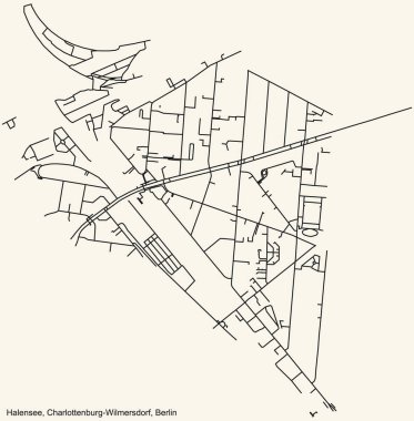Berlin, Almanya 'nın Charlottenburg-Wilmersdorf ilçesinin Halensee semtinin klasik bej arka plan haritası