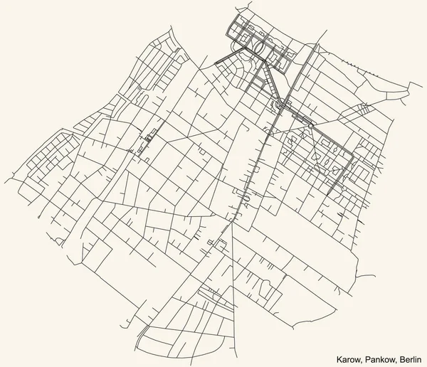 Schwarze Einfache Detaillierte Straßenkarte Auf Beigem Hintergrund Des Stadtteils Karow — Stockvektor