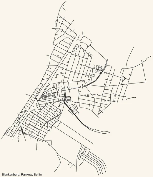 Schwarze Einfache Detaillierte Straßenkarte Auf Beigem Hintergrund Des Stadtteils Blankenburg — Stockvektor