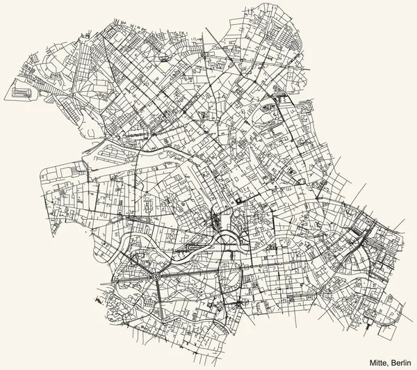 Negro Simple Mapa Carreteras Calle Detallado Vintage Beige Fondo Del — Vector de stock