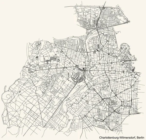 Preto Simples Mapa Detalhado Estradas Rua Fundo Bege Vintage Bairro —  Vetores de Stock