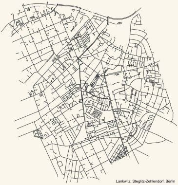 Berlin, Almanya 'nın Steglitz-Zehlendorf ilçesinin Lankwitz semtinin klasik bej arka planına ilişkin basit detaylı şehir yolları haritası