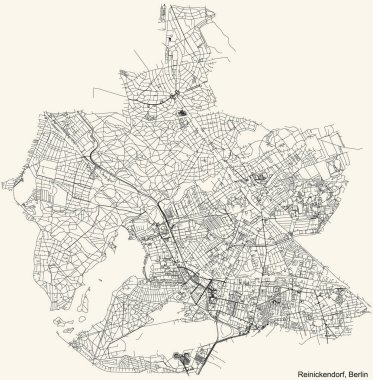 Berlin, Almanya 'nın Reinickendorf semtinin klasik bej arka plan haritası