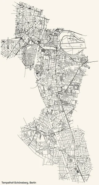 Black Simple Detailed Street City Roads Map Plan Vintage Beige — Stock Vector