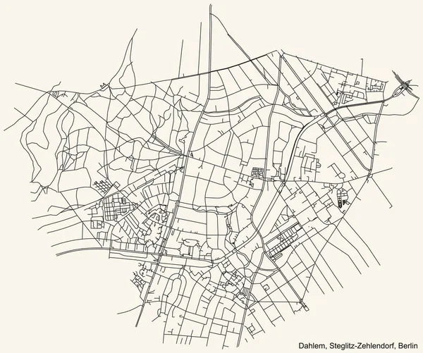 Mappa Dettagliata Delle Strade Della Città Nera Semplice Sfondo Beige — Vettoriale Stock