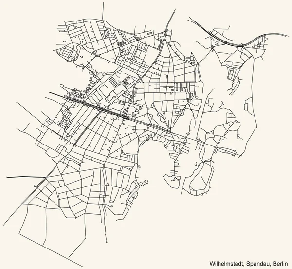 黒シンプルな詳細都市道路地図計画ヴィンテージベージュ周辺の背景ベルリン ドイツの自治区のSpandauのWilhelmstadt地域 — ストックベクタ