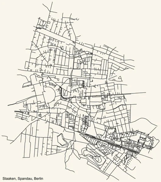 黒シンプルな詳細都市道路地図計画ヴィンテージベージュ周辺の背景ベルリン ドイツの自治区のSpandauのStaaken地域 — ストックベクタ