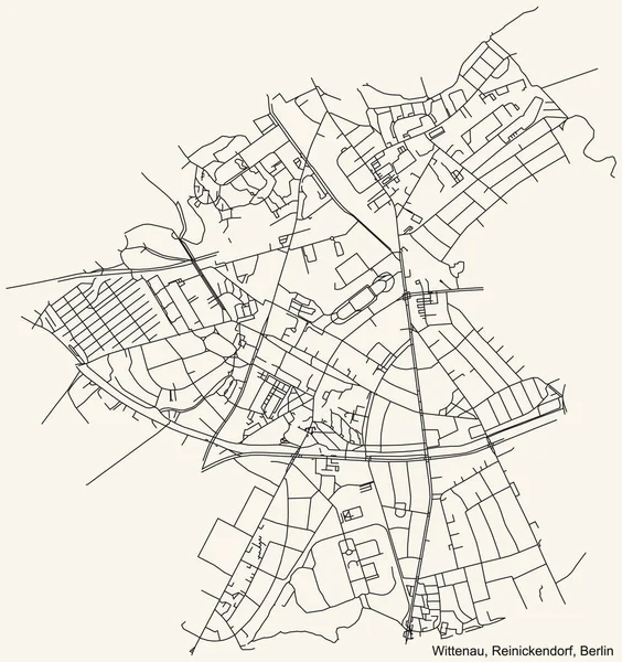 黒シンプルな詳細都市道路地図計画ヴィンテージベージュ周辺の背景ドイツ ベルリンの自治区のReinickendorfのWittenau地域 — ストックベクタ