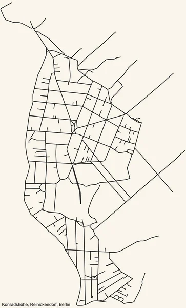 Schwarzer Einfacher Detaillierter Stadtplan Auf Beigem Hintergrund Des Stadtteils Konradshhe — Stockvektor