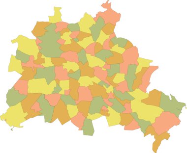 Boroughs (bezirke) ve Berlin, Almanya 'nın yerlerinin siyah sınırlarıyla basit vektör pastel haritası