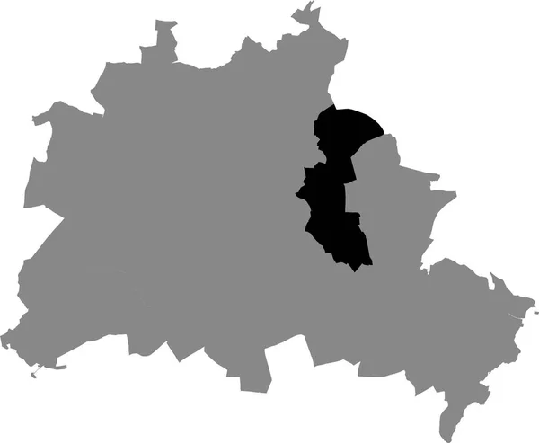 Schwarze Lagekarte Des Berliner Bezirks Lichtenberg Innerhalb Der Grauen Karte — Stockvektor