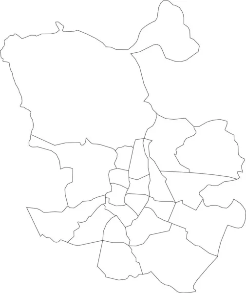 Enkel Vektor Vit Karta Med Svarta Gränser Stadsdelar Madrid Spanien — Stock vektor