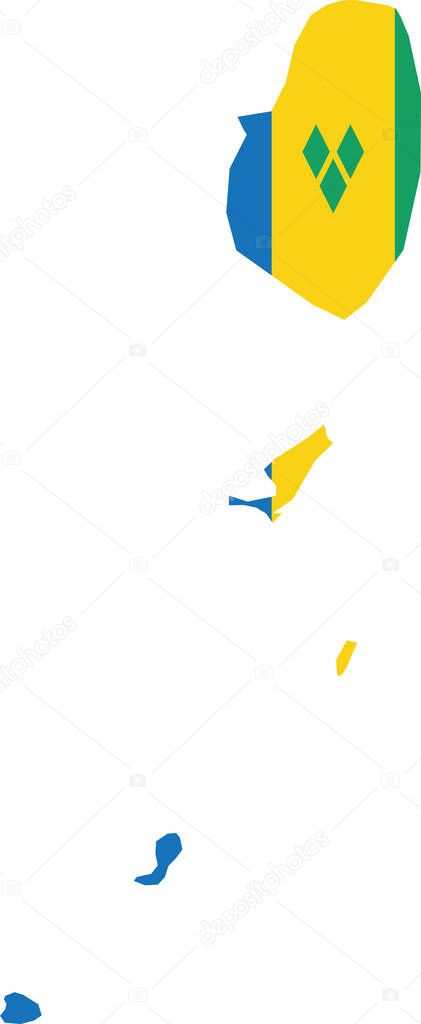 Flag of Saint Vincent and the Grenadines cropped inside it's map