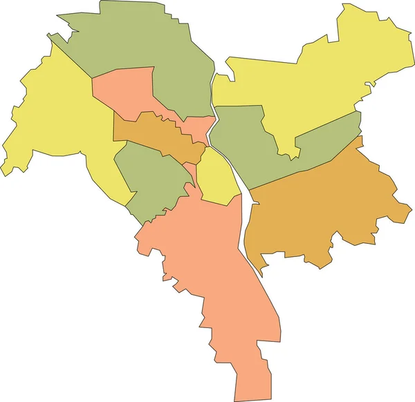 Mapa Vetorial Pastel Simples Com Fronteiras Negras Distritos Kiev Kiev — Vetor de Stock