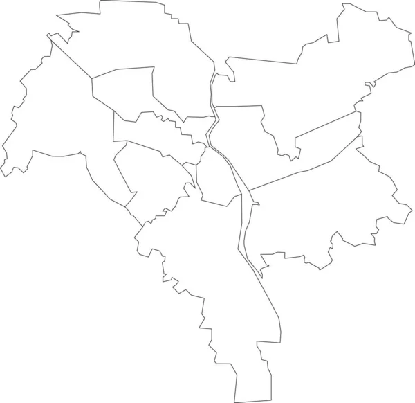 キエフ キエフ ウクライナの地区の黒い境界線とシンプルなベクトル白い地図 — ストックベクタ