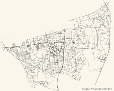İtalya 'nın Roma kenti Municipio V Prenestino / Centocelle belediyesinin klasik bej arka plan haritası