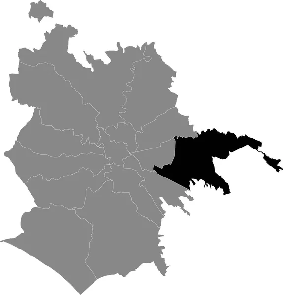 Czarna Mapa Miejscowości Roman Municipio Roma Delle Torri Wewnątrz Szarej — Wektor stockowy