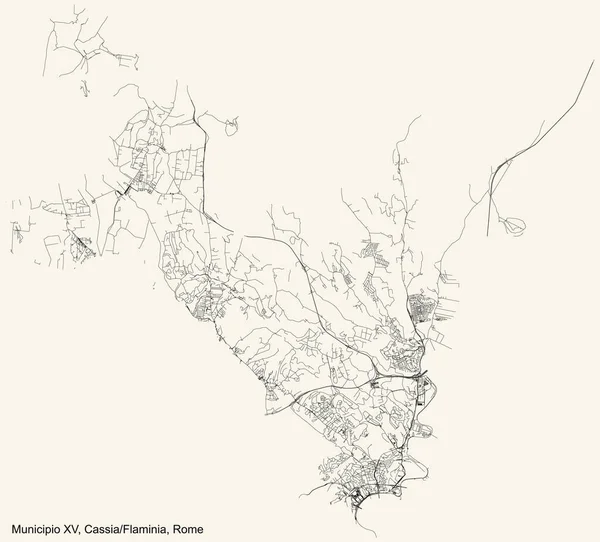 Czarna Prosta Szczegółowa Mapa Ulic Beżowym Tle Dzielnicy Municipio Cassia — Wektor stockowy