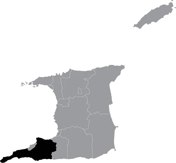 特立尼达和多巴哥灰色地图内的Trinbagonian Siparia地区黑色位置图 — 图库矢量图片