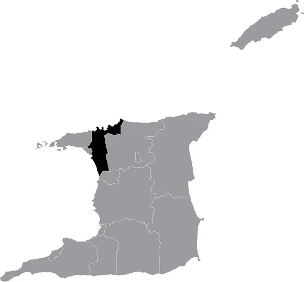 特立尼达和多巴哥灰色地图内Trinbagonian San Juanlaventille地区的黑色位置图 — 图库矢量图片