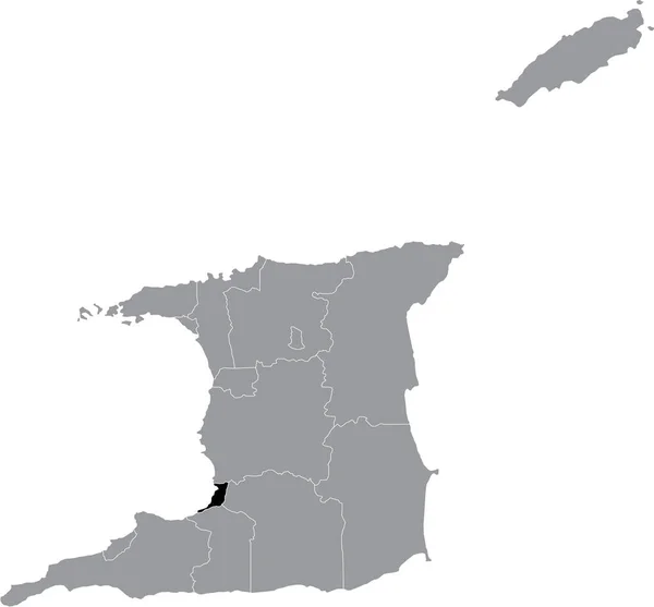 特立尼达和多巴哥灰色地图内Trinbagonian San Fernando市的黑色位置图 — 图库矢量图片
