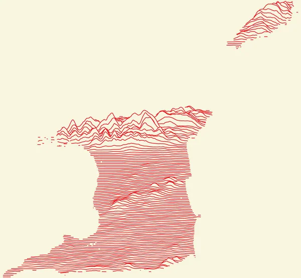 Topografische Karte Von Trinidad Und Tobago Mit Roten Höhenlinien Und — Stockvektor