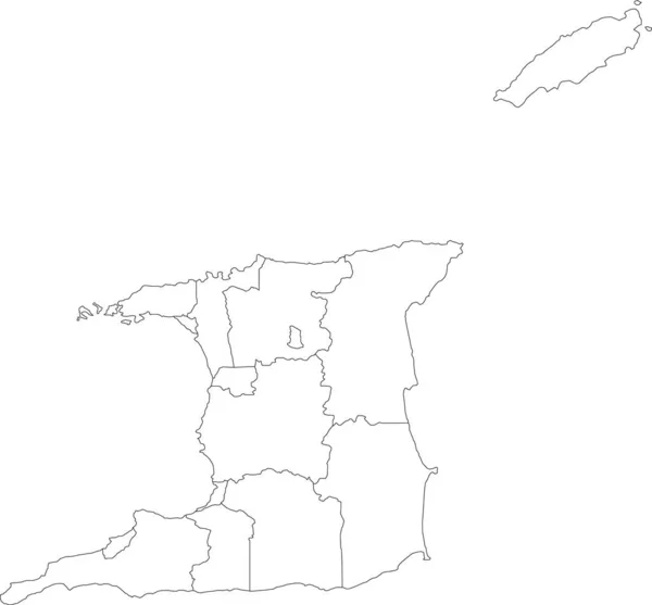 Mapa Vectorial Blanco Trinidad Tobago Con Fronteras Negras Sus Regiones — Vector de stock