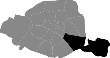 Paris Douzime 'nin siyah konum haritası, Paris, Fransa' nın gri haritasında 12. bölge