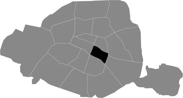 Peta Lokasi Hitam Dari Quatrime Paris Arondisemen Dalam Peta Abu - Stok Vektor