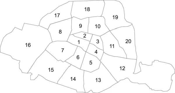 黒の境界線とパリ フランスの境界線の数を持つ単純なベクトル白い地図 — ストックベクタ