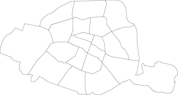 Einfache Weiße Vektorkarte Mit Schwarzen Rändern Der Arrondissements Von Paris — Stockvektor