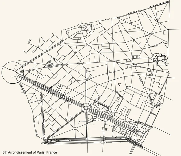 Czarna Prosta Szczegółowa Mapa Ulic Beżowym Tle Dzielnicy Huitime Dzielnica — Wektor stockowy