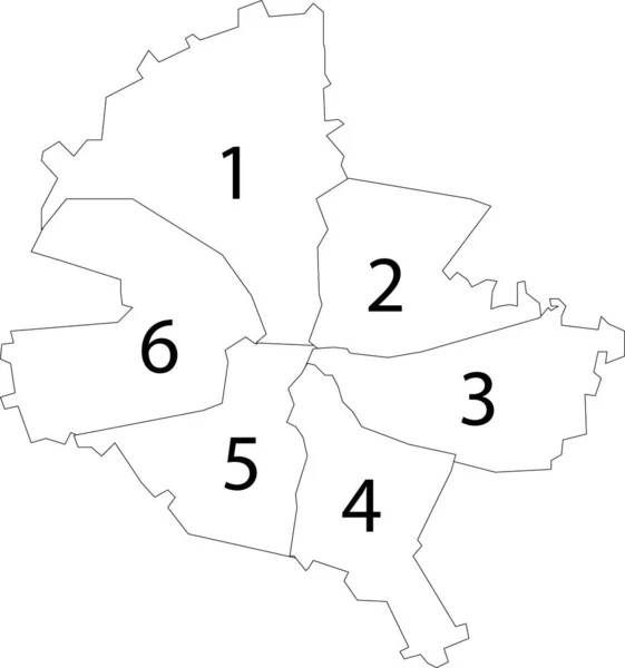 Prosta Biała Mapa Wektorowa Czarnymi Granicami Liczbą Sektorów Bukareszt Rumunia — Wektor stockowy