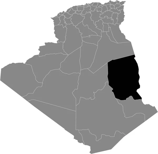 アルジェリアの灰色の地図の中のアルジェリア イリ州の黒い場所 — ストックベクタ
