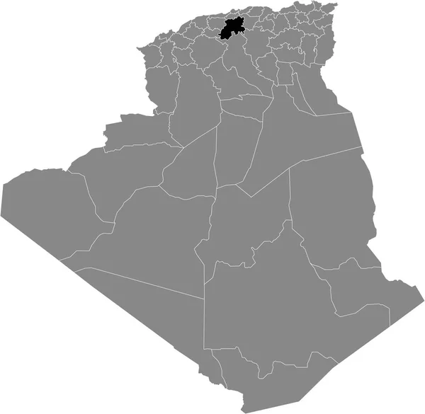 Mapa Ubicación Negro Provincia Argelina Mda Dentro Del Mapa Gris — Archivo Imágenes Vectoriales