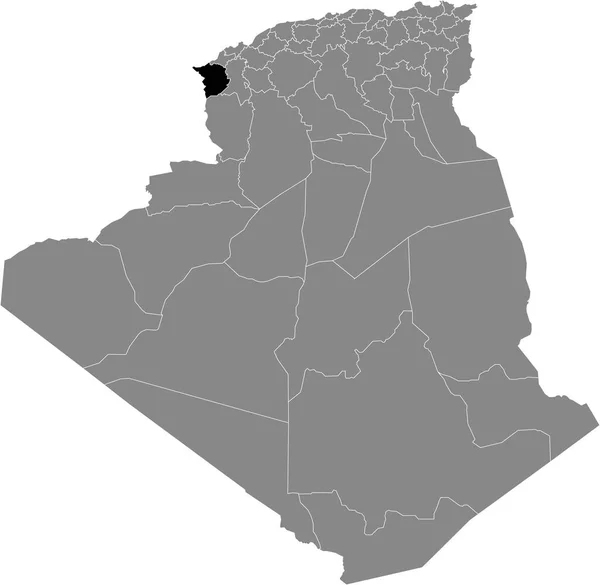 Чёрная Карта Алжирской Провинции Тлемсен Внутри Серой Карты Алжира — стоковый вектор