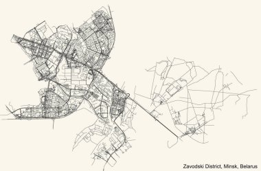 Beyaz Rusya 'nın Minsk kentinin Zavodski rayonunun (Fabrika Bölgesi) klasik bej arka plan haritası
