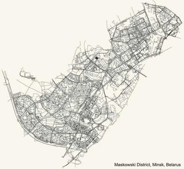 Negro Simple Mapa Carreteras Calle Detallado Fondo Beige Vintage Del — Archivo Imágenes Vectoriales
