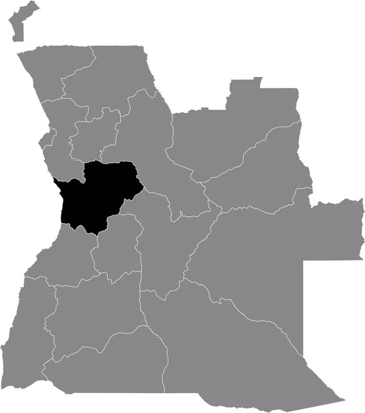 Angola Nın Gri Haritasındaki Angola Cuanza Sul Bölgesinin Siyah Konum — Stok Vektör